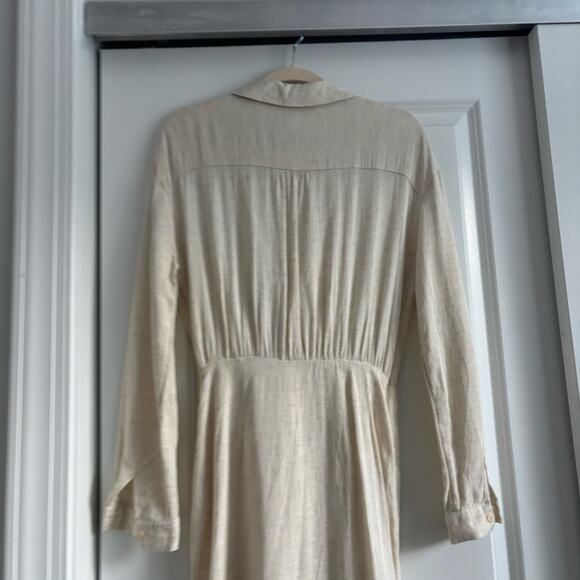 By Anthropologie V-Neck Knot Front Linen Midi Dress 6P Cream Minimalist Neutral - Picture 6 of 13